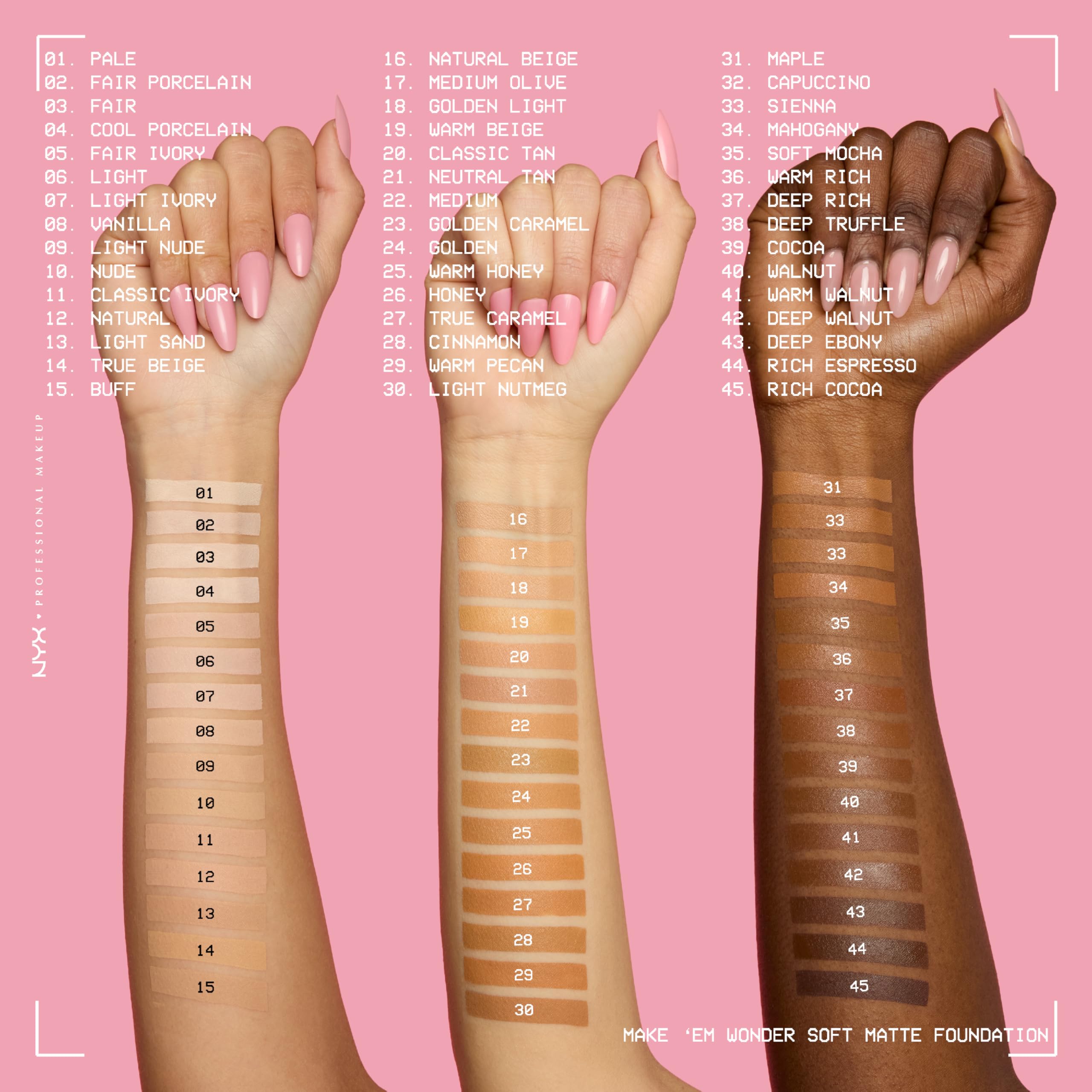 NYX PROFESSIONAL MAKEUP Make 'Em Wonder Liquid Foundation, 24HR Foundation Makeup With A Soft Matte Finish, Buildable Full Coverage