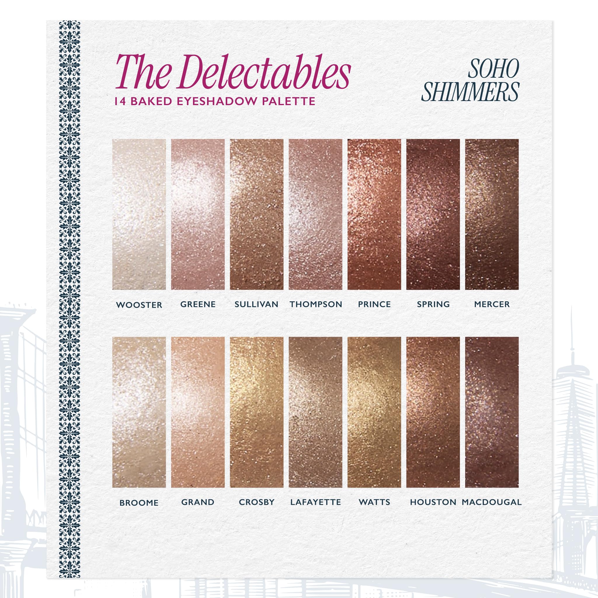 LAURA GELLER NEW YORK The Delectables Soho Shimmers Eyeshadow Palette - Includes 14 Shimmer-Finish Baked Eyeshadows in Stunning Neutral Shades - Long-Lasting High-Shine Eyeshadows for Everyday